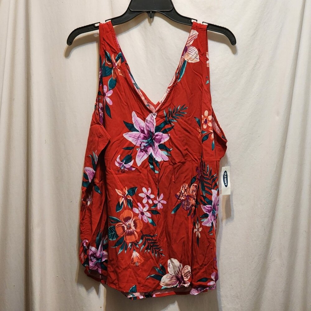 Old Navy Red multicolor Floral Print Sleeveless Tank Top XXL New